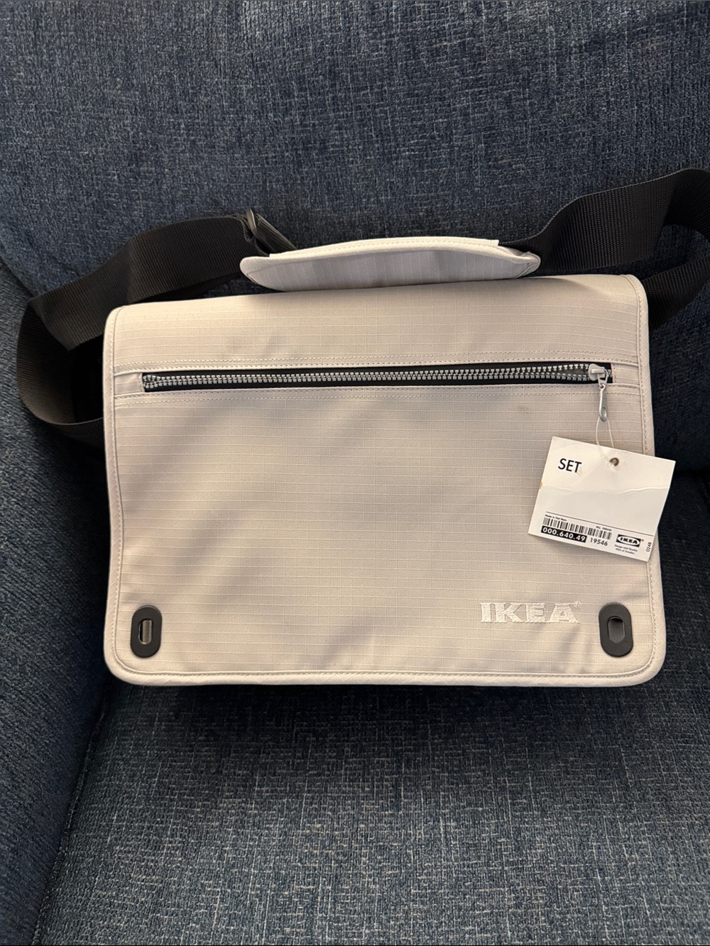 IKEA Light Gray and Black Messenger Bag with Front Zip